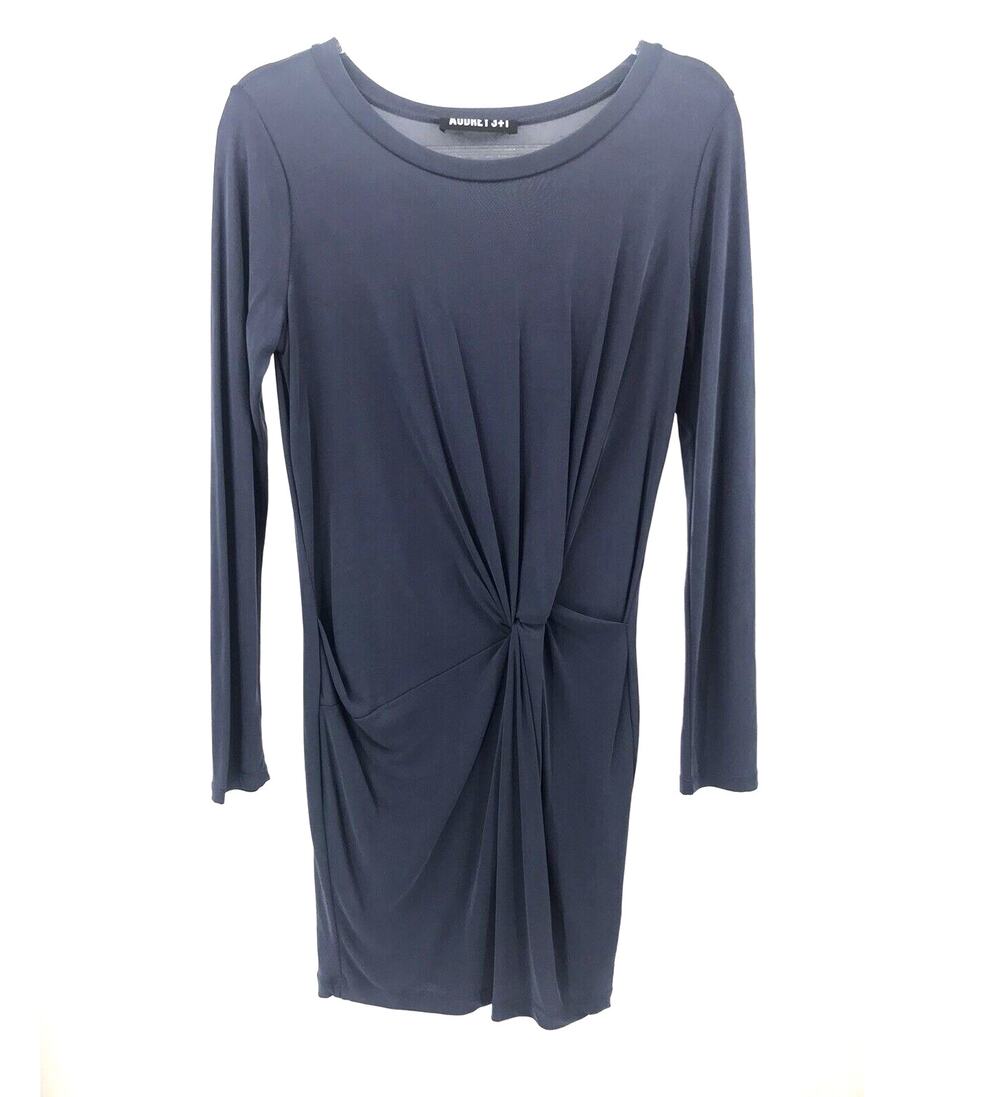 Audrey 3+1 Blue Knotted Front Knit Long Sleeve Mini Dress Medium